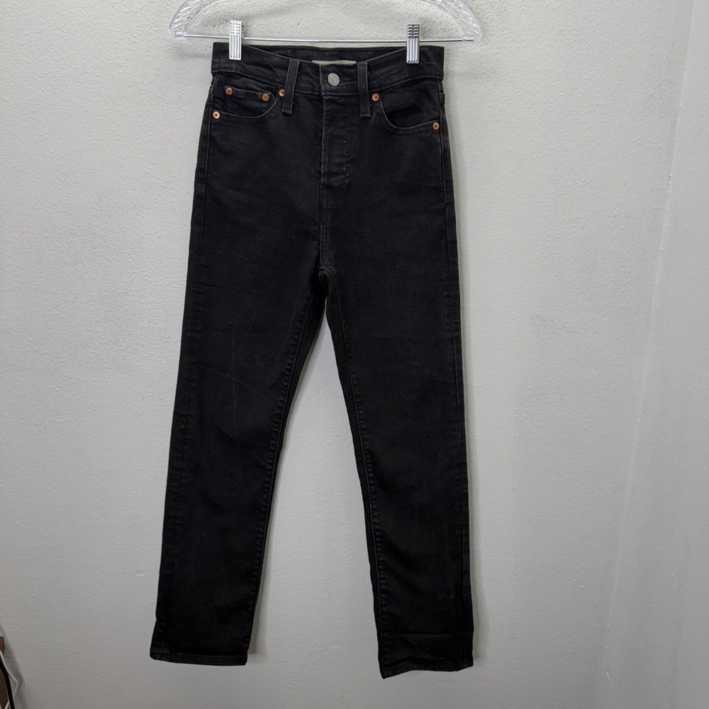 Levi's Wedgie Straight Jeans Women's 25 High Rise Black Denim Ankle 25x27"